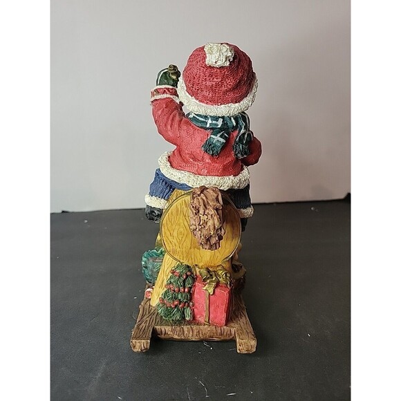 Resin Christmas Figurine Boy in Santa Hat Riding Rocking Horse Toys Presents - Picture 4 of 8